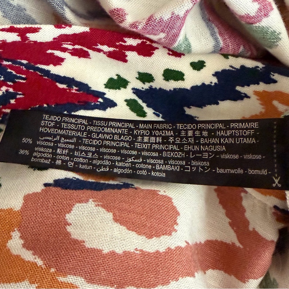 Zara The Hanoi Open Kimono Ikat Print Womens Size Medium Pockets Linen Blend EUC - Picture 8 of 9